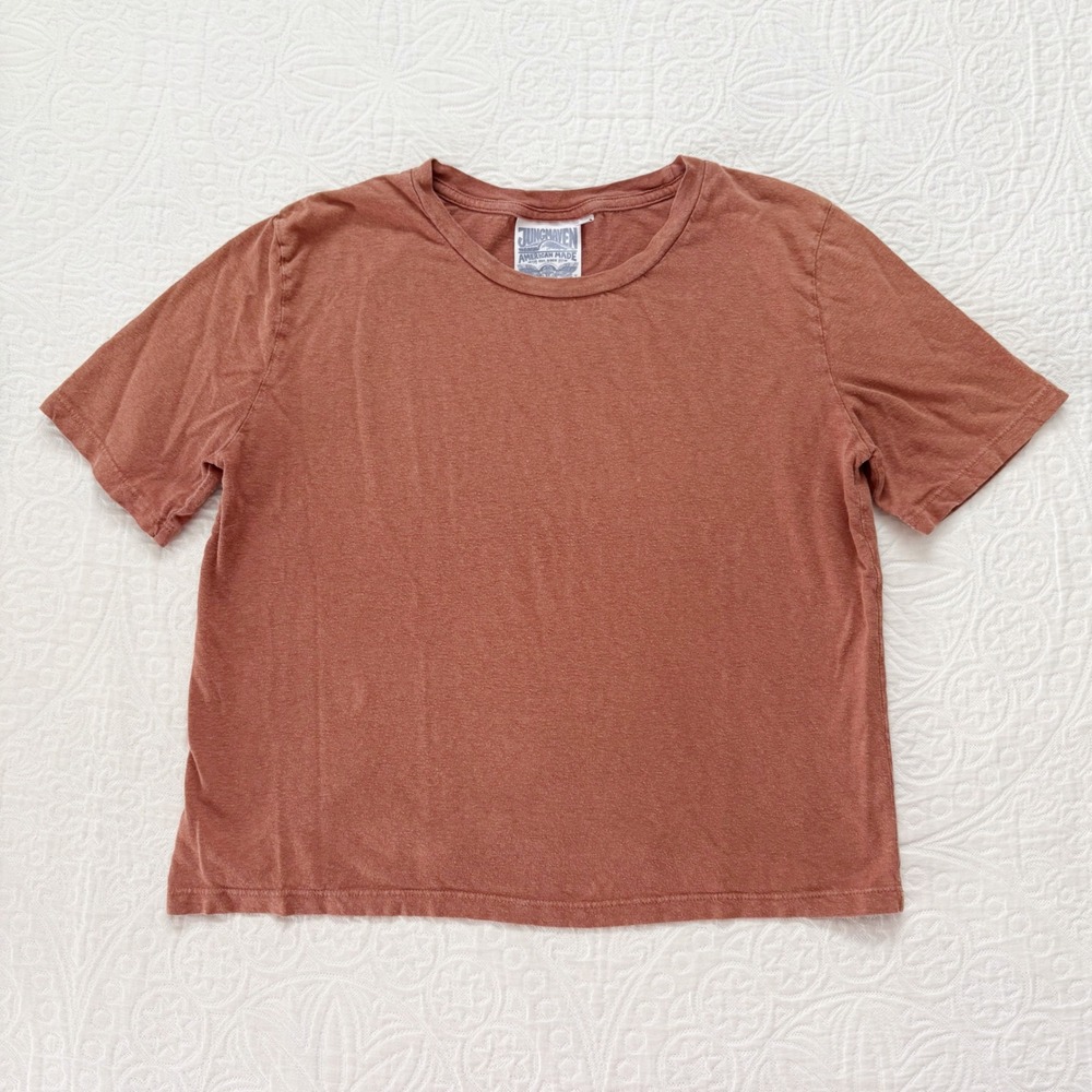 Jungmaven Women's Hemp-Blend Cropped Lorel Tee, Rooibos Tea size Small